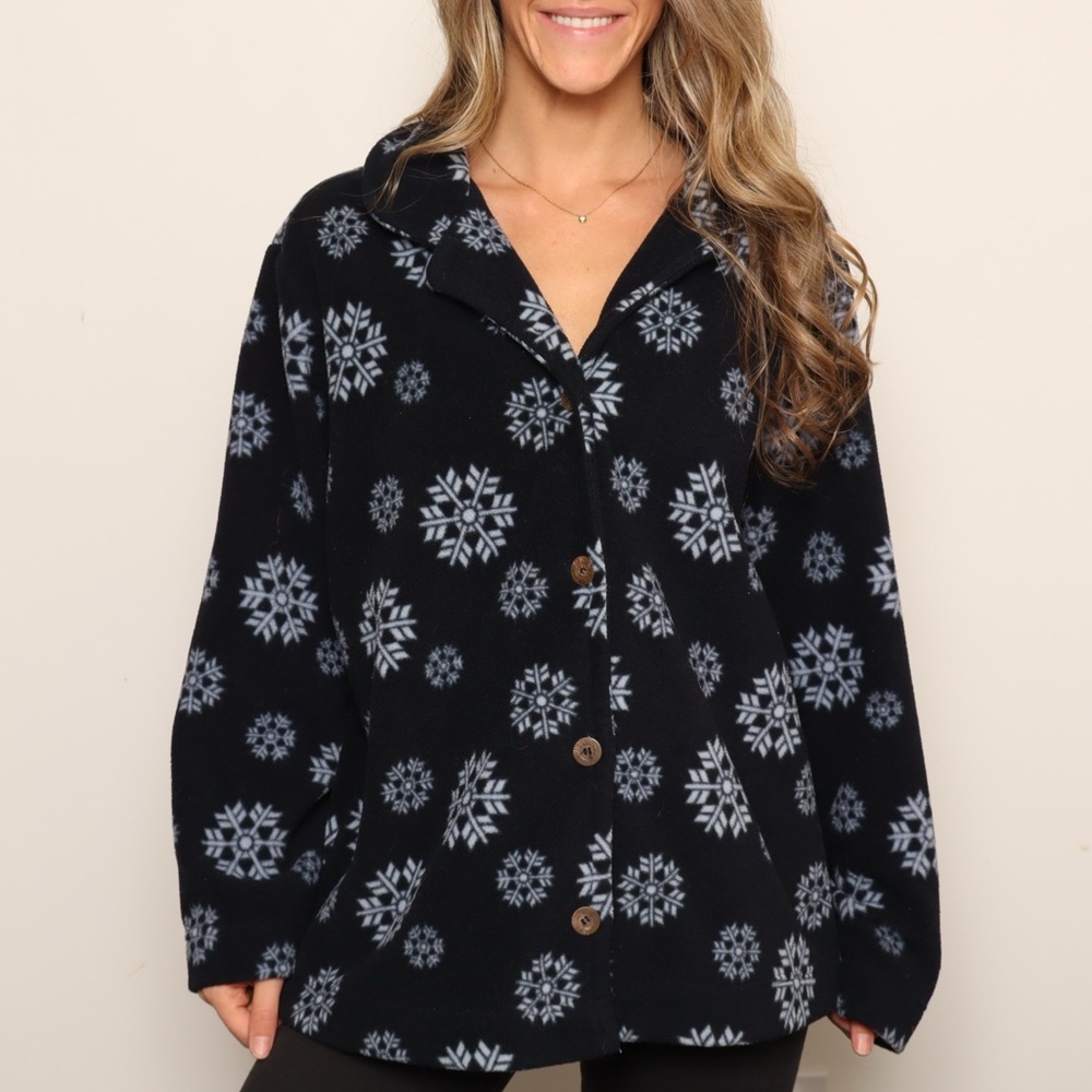 ❄️ Vintage Snowflake Patterned Fleece Button Jacket Coat